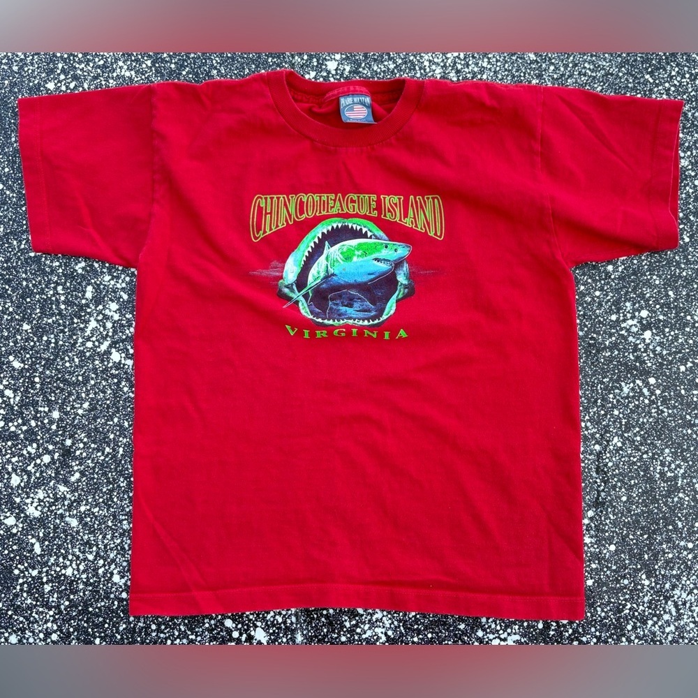 Vintage Chintoteague Island Virginia Shark Beach Summer Vacation T-Shirt XL